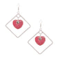 Silver Drop Diamond Pink Earrings