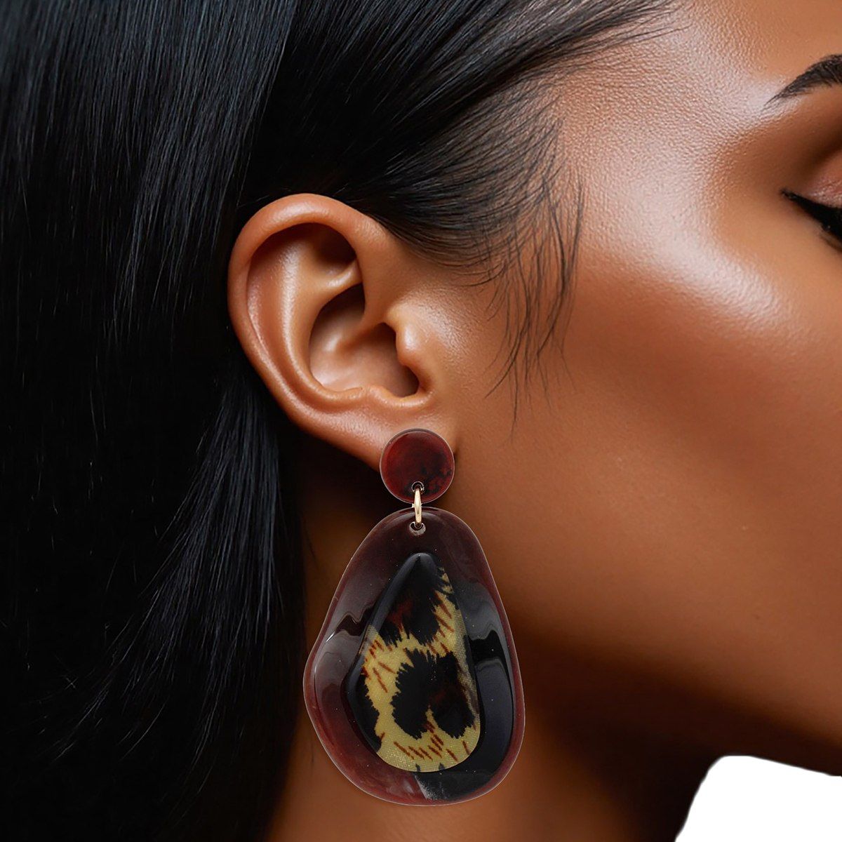 Drop Organic Teardrop Leopard Resin Earrings