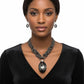 Pendant Black Oval Crystal Hematite Chain Necklace