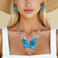 Pendant Marbled Blue and Silver Butterfly Necklace