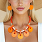 Collar Marbled Orange Disc Leather Cord Necklace