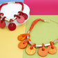 Collar Marbled Red Disc Leather Cord Necklace