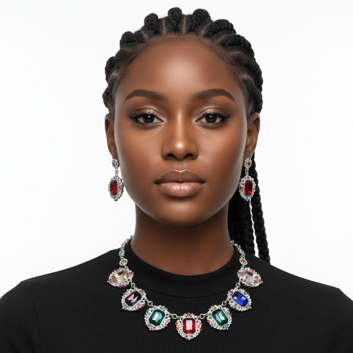Collar Silver Filigree Multicolor Crystal Necklace