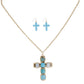 Pendant Blue Cross Long Gold Chain Necklace