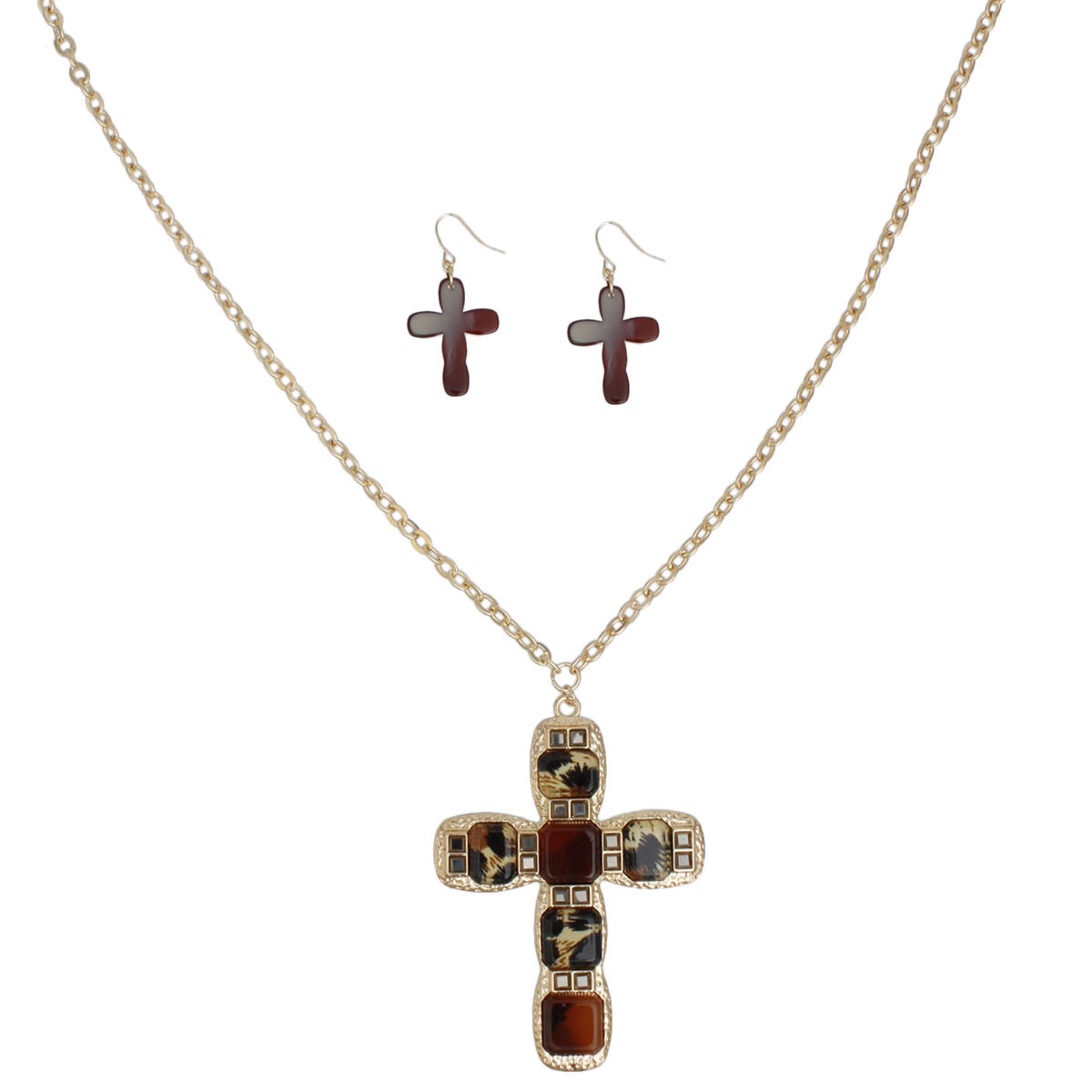 Pendant Leopard Cross Long Gold Chain Necklace