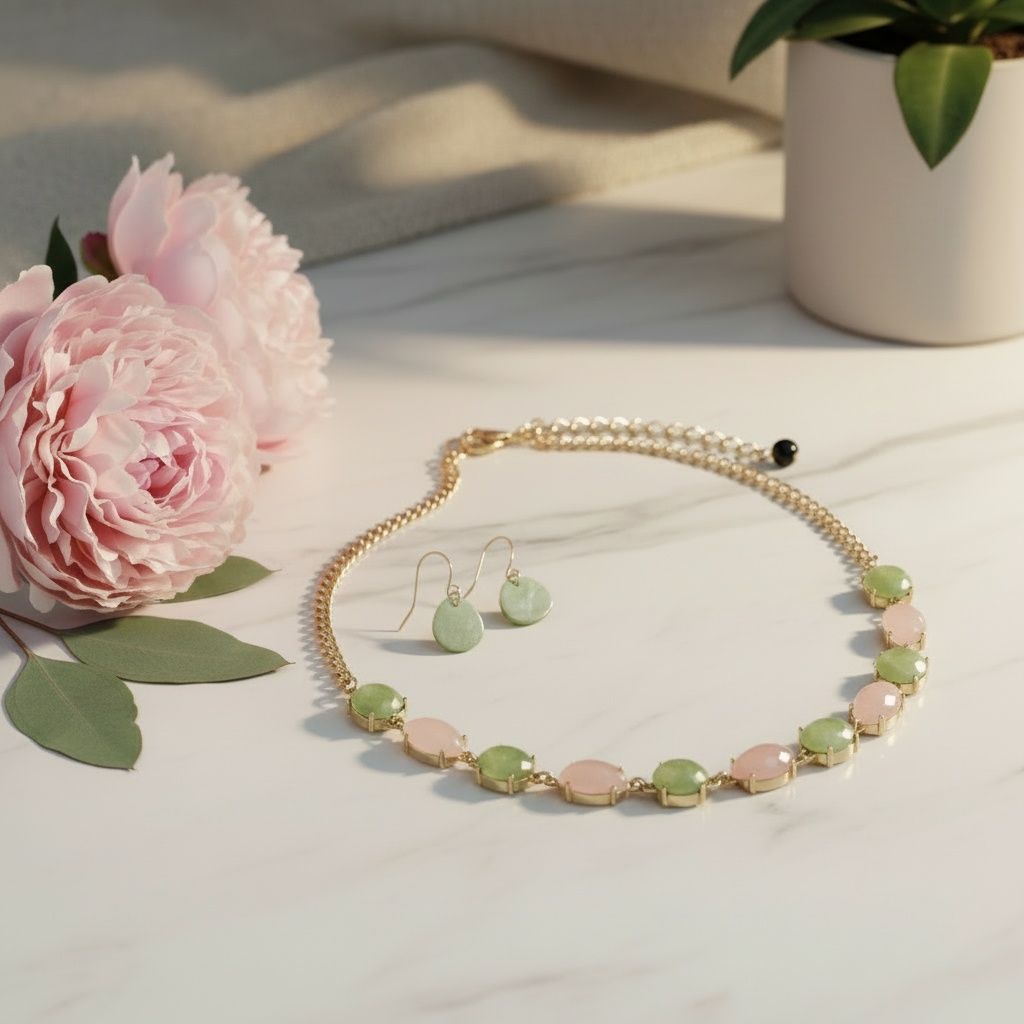 AKA Pink and Green Linked Gold Chain Necklace