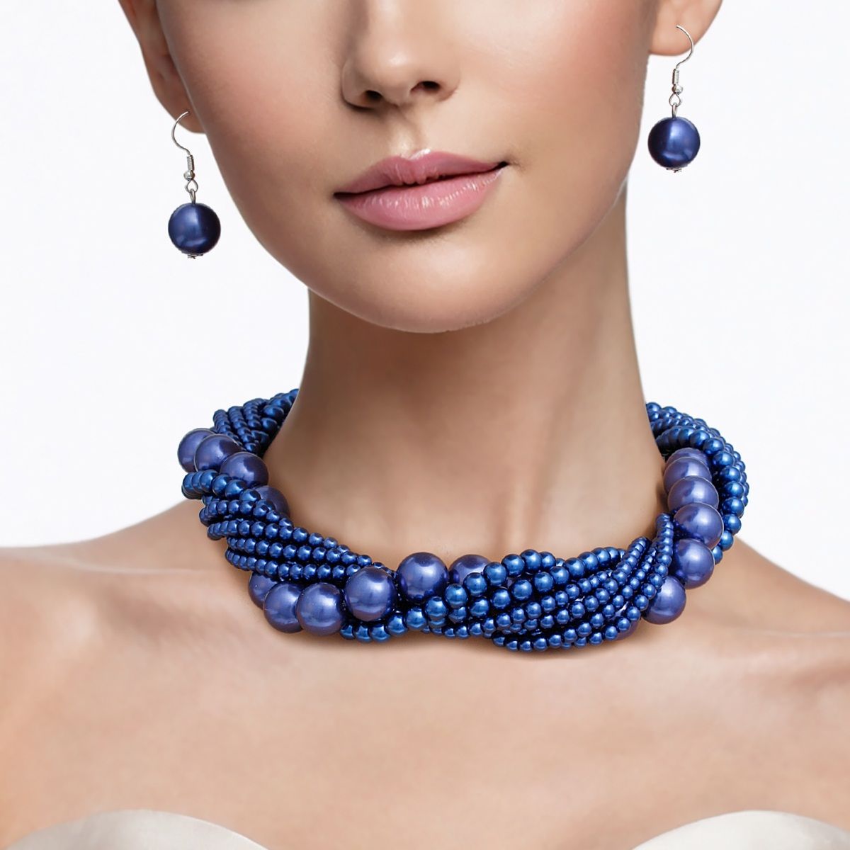 Choker Twisted Royal Blue Pearl 7 Strand Necklace
