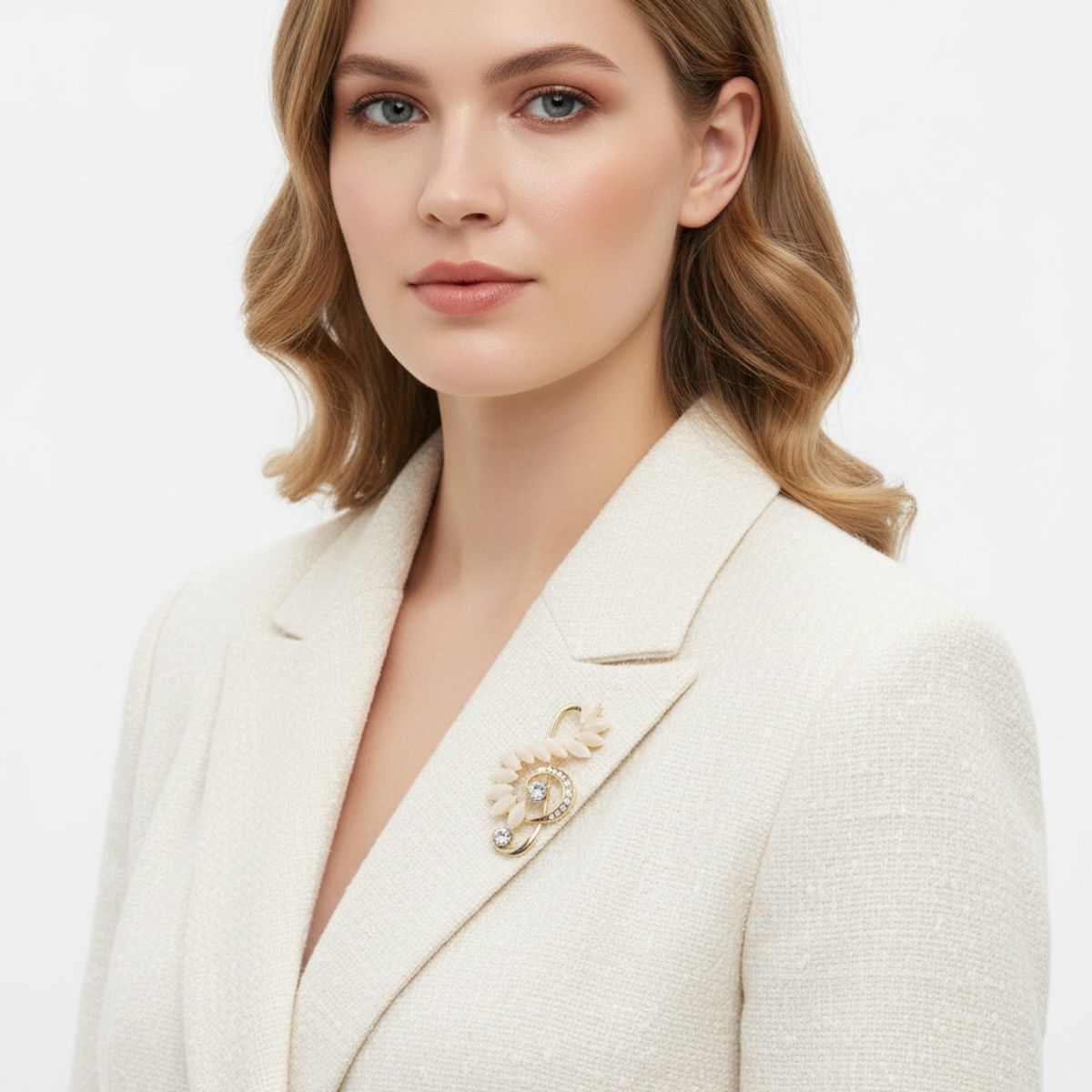 Brooch Gold Treble Clef Cream Marquise Stone Pin