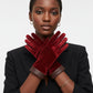 Wine Fur Stripe Leather Touchscreen Winter Gloves