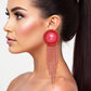 Clip On Red Pearl Dome Stone Fringe Earrings