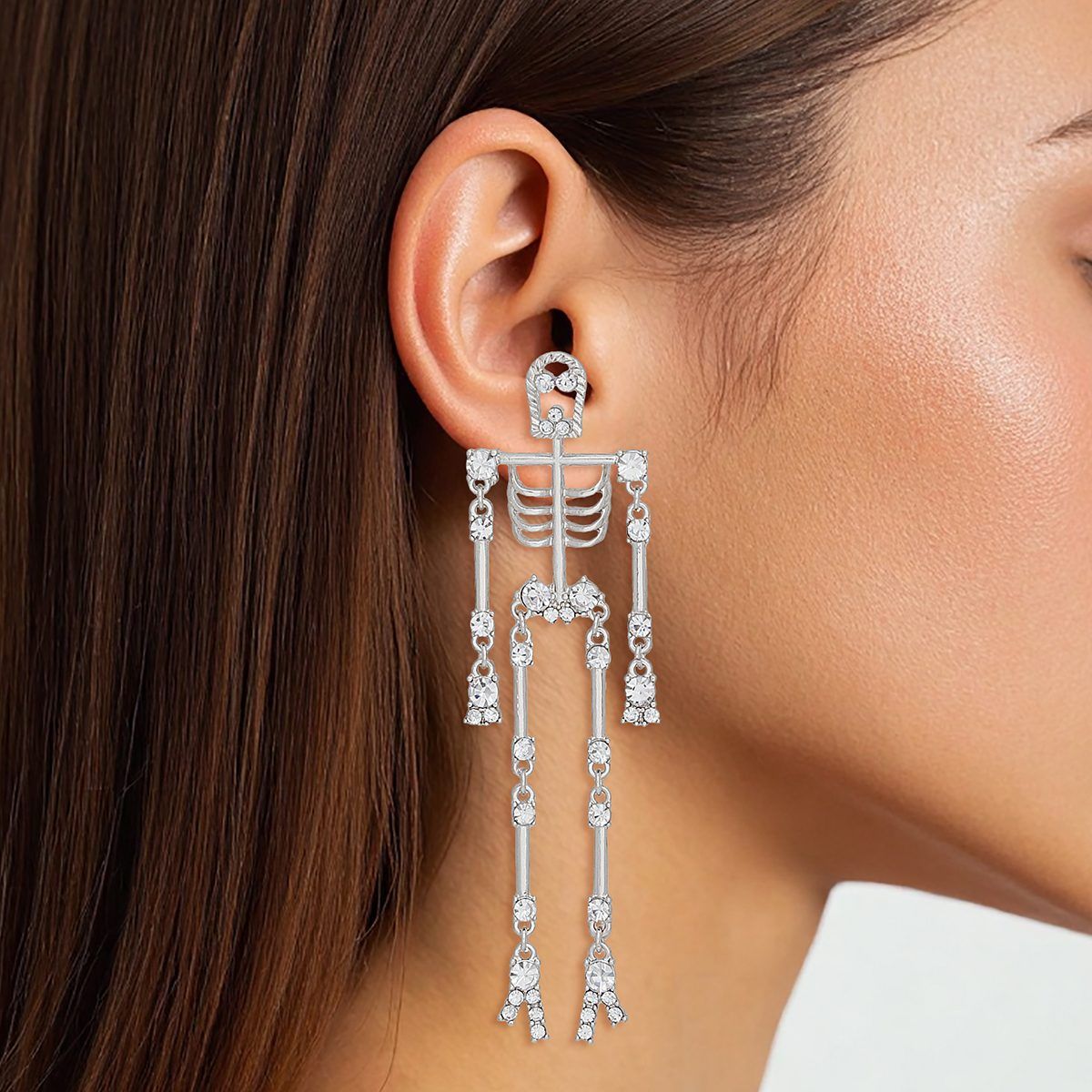 Dangle Silver Spooky Sparkle Skeleton Earrings