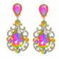 Clip On Pink Green Medium Crystal Earrings Women