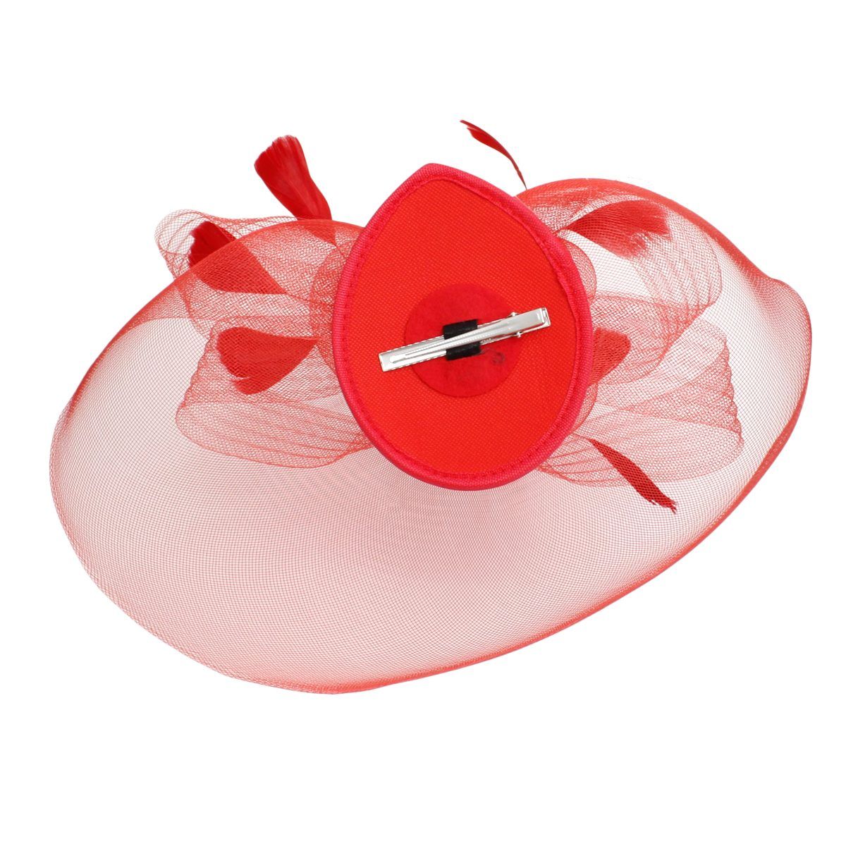 DST Red Flowers Derby Tilt Feather Fascinator