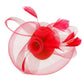 DST Red Flowers Derby Tilt Feather Fascinator