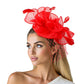 DST Red Flower Net Derby Tilt Feather Fascinator