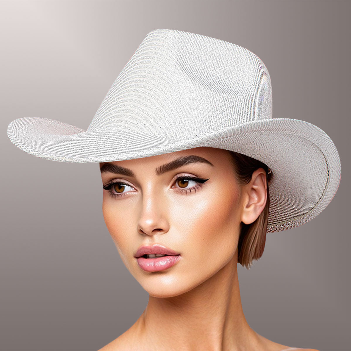 Cowboy Hat White Iridescent Stripe Fashion Hat