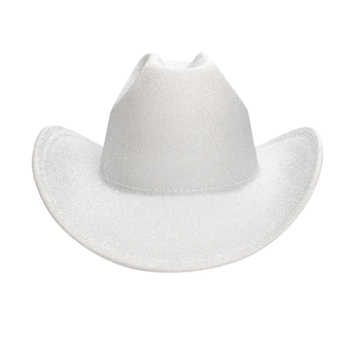 Cowboy Hat White Glittery Silver Rodeo Style