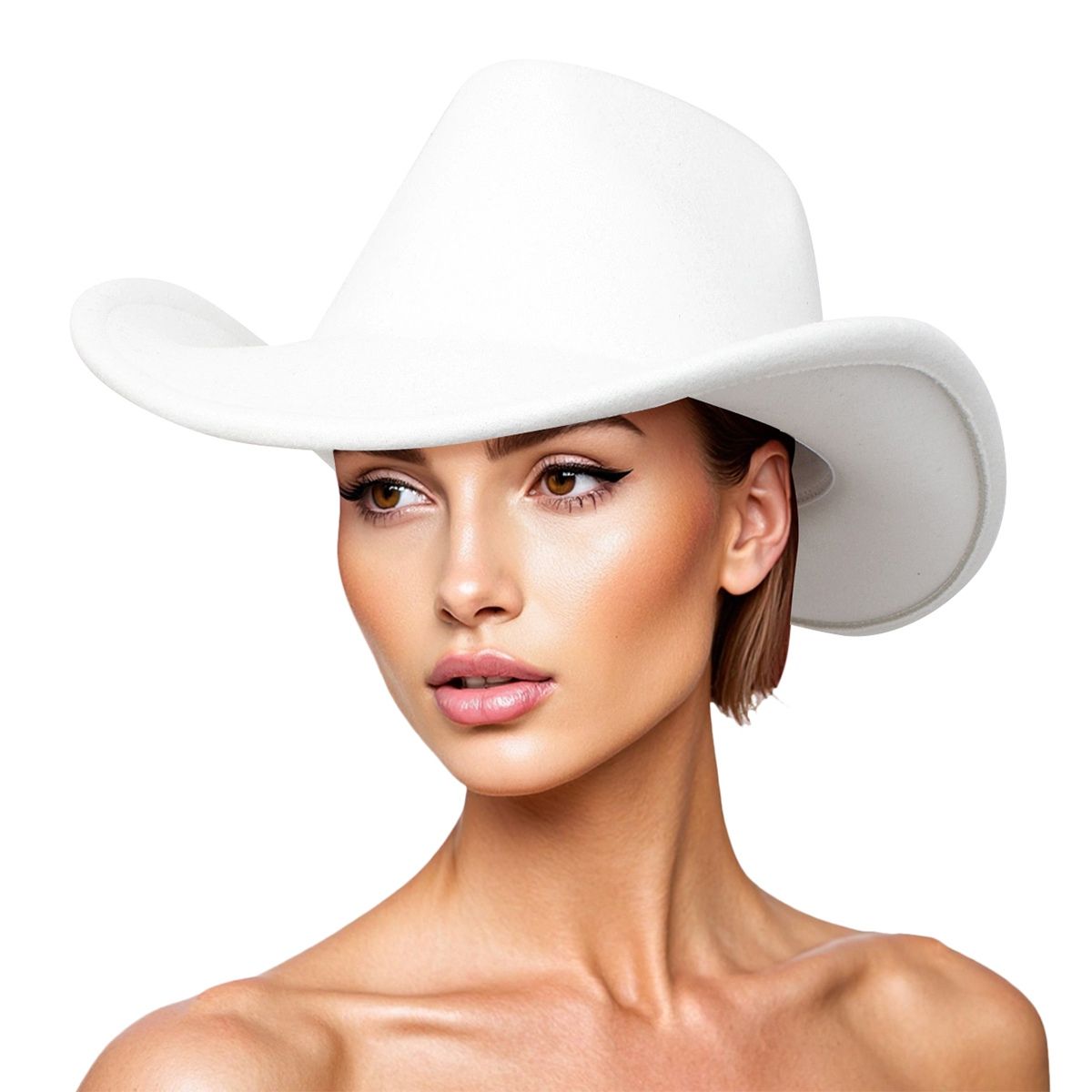 Cowboy Hat White Pinched Cowgirl Fashion Hat