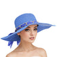 Straw Hat Classy Blue Bow SGRHO Chapeau for Women
