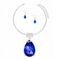 Choker Royal Blue Teardrop Pendant Silver Women