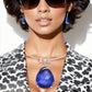 Choker Royal Blue Teardrop Pendant Silver Women