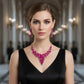 Fuchsia Oval Crystal Petal V Shape Formal Necklace