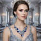 Blue Crystal Silver Leaf Petal Cut V Necklace