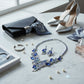 Blue Crystal Silver Leaf Petal Cut V Necklace