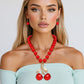Pearl Necklace Red Cherry Drop Pendant Necklace