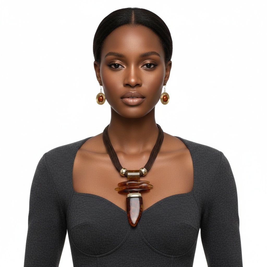Caramel Brown Marbled Horn Pendant Cord Necklace