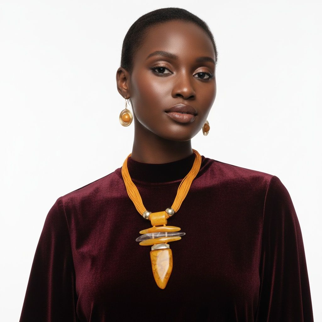 Orange Marbled Horn Pendant Multi Cord Necklace
