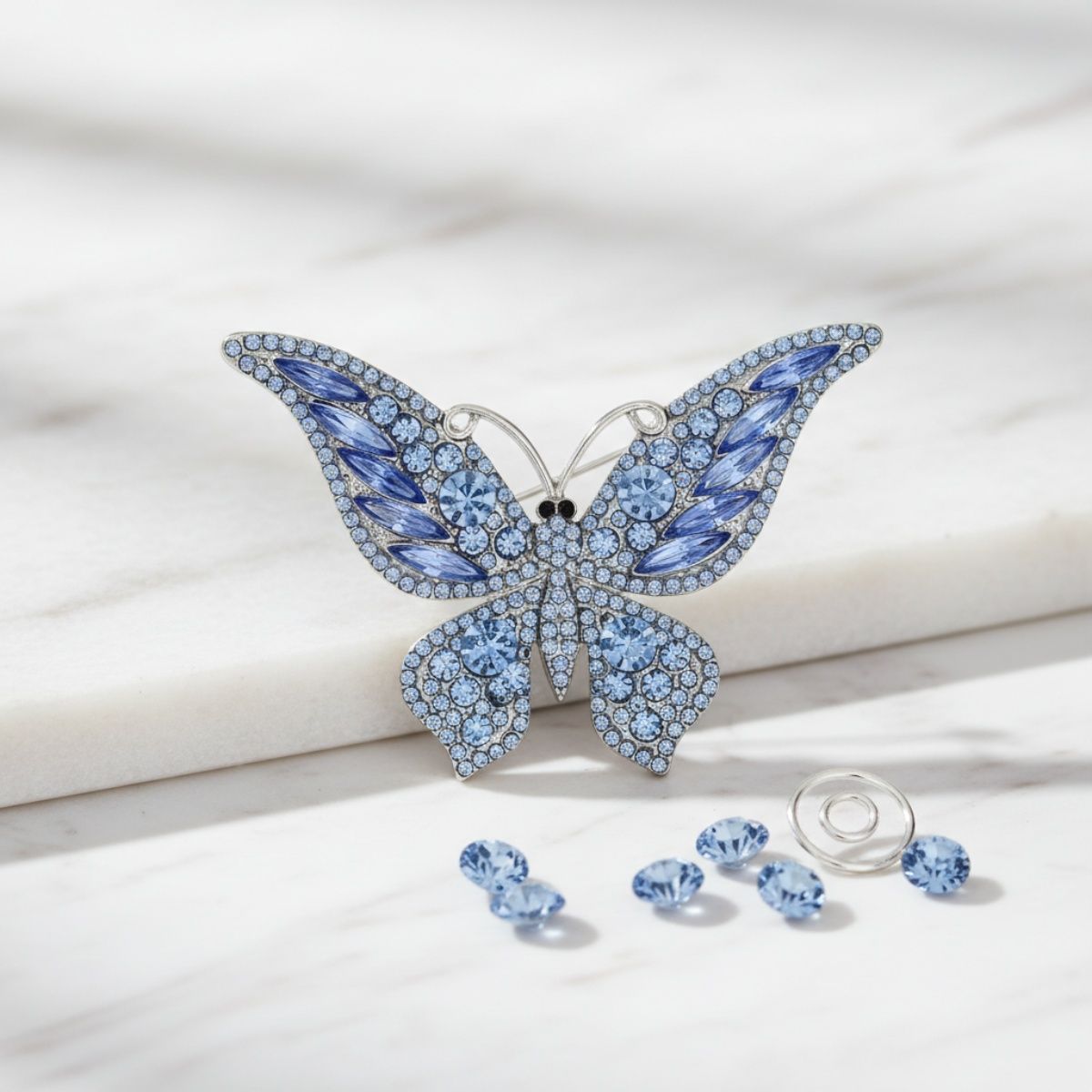 Brooch Light Blue Stone Butterfly Silver Brooch