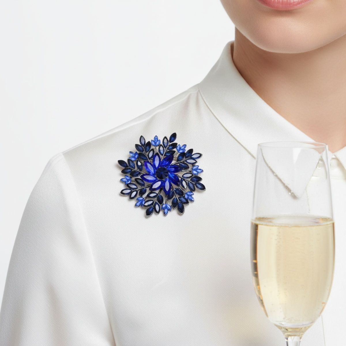 Brooch Large Navy Royal Blue Snowflake Flower Pin