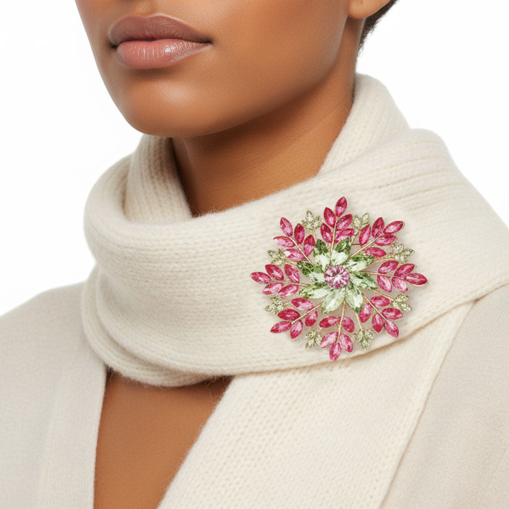Brooch Large AKA Pink Green Snowflake Flower Pin