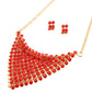 Red Bead Scarf Necklace Set