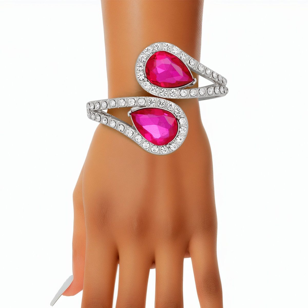 Cuff Brilliant Fuchsia Teardrop Crystal Bracelet