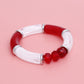 DST Red White Tubular and Glass Bead Bracelet