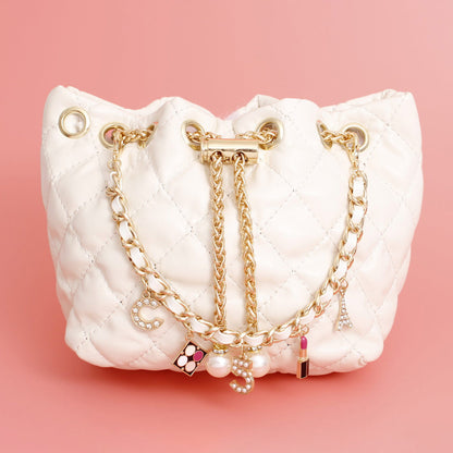 Mini Bucket White Quilted Parisian Lux Charm Bag