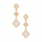 Dangle Gold White Quatrefoil Rhinestone Earrings