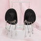 Fish Hook Black Cowgirl Hat Fringe Earrings