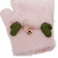 Convertible Fingerless Mittens Pink Fur Reindeer