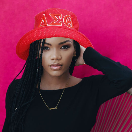 DST Sorority Red Mesh Embroidered Bucket Hat