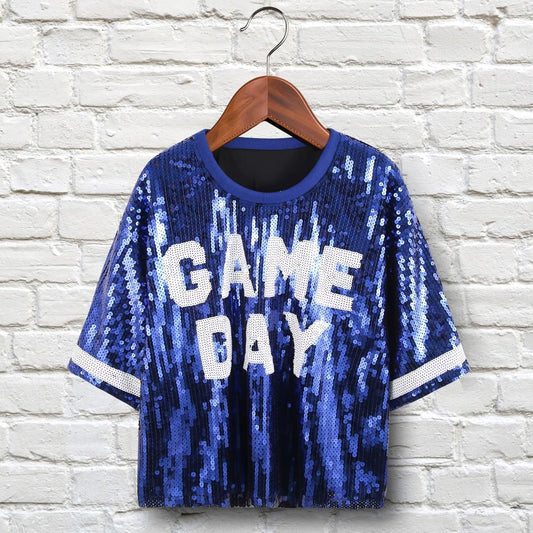 Jersey ZPB Blue White Sequin GAME DAY Crop Top