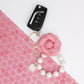 Keychain Pink Camellia Pearl Wristlet Bag Clip