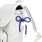 ZPB White Pearl and Blue Cord Bows Heart Bag Clip