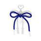 ZPB White Pearl and Blue Cord Bows Heart Bag Clip
