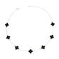 Necklace Silver Black Quatrefoil Clover 7 Motifs