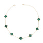 Necklace Gold Green Quatrefoil Clover 7 Motifs