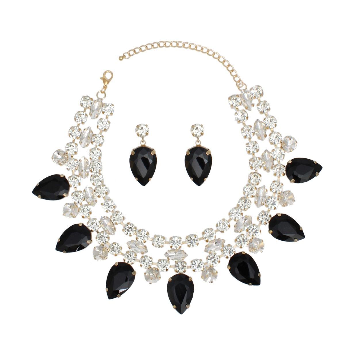 Formal Brilliant Black Teardrop Crystal Necklace