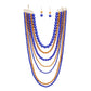 SGRHO Sorority Blue Gold Pearl Long 7 Row Necklace